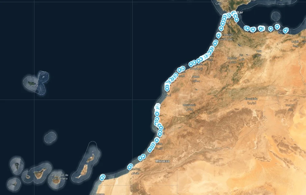 carte des spots de surf au Maroc